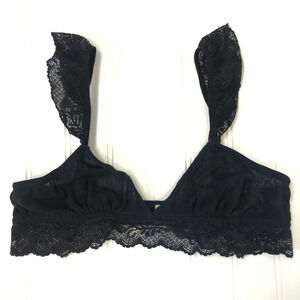 Pins and Needles Black Lace Bralette Ruffle Shoulder size Medium
